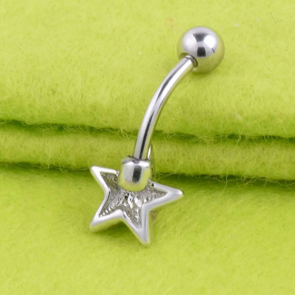 Глянцевая пятиконечная звезда из нержавеющей стали кольцо для пирсинга пупка