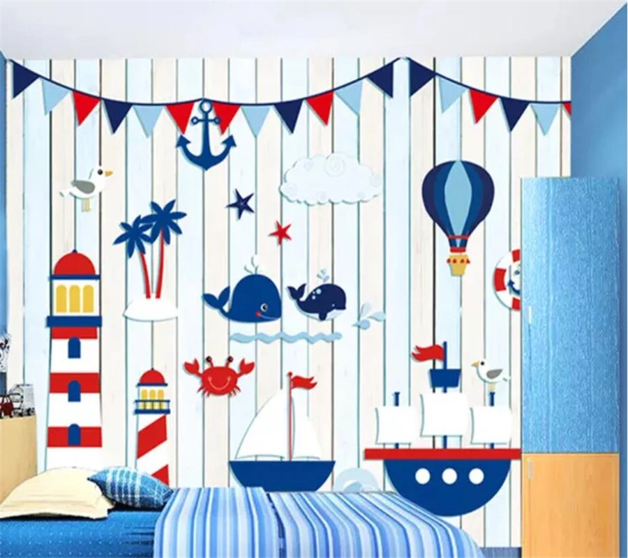 Custom Wallpaper 3D Mediterranean Travel Nautical Paper Cutting Lighthouse Living Room bedroom Hotel Backdrop wall paper 3d обои |