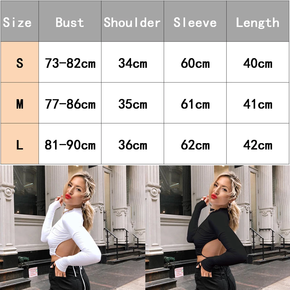 

Women Sexy Harajuku Open Back T-shirt Long Sleeve Top Cropped Tops Women T-shirt Summer Casual Tops White Fashion T-shirt 2021