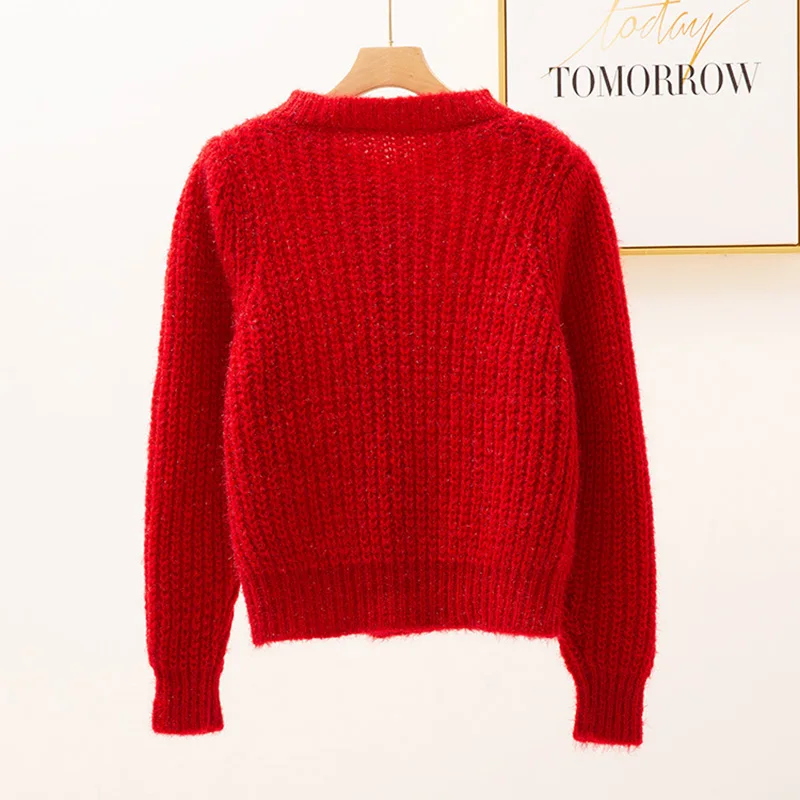 

One Size Women's Sweater O-Neck Cardigan Solid Sweaters Casual Long Sleeve Jumpers Button Sweater 2021 Spring Knitted Losse