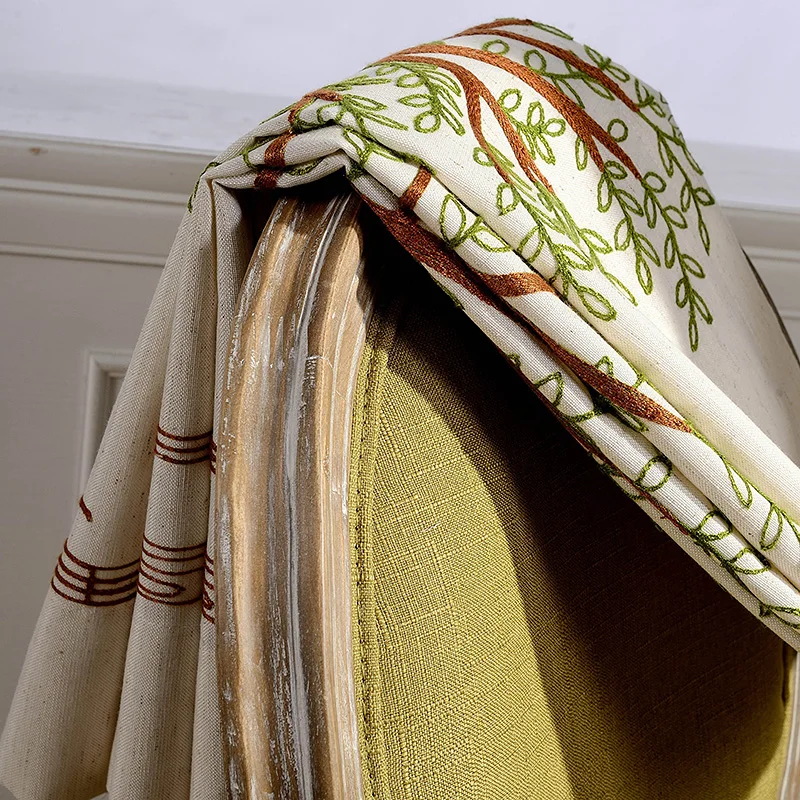 

Cotton Curtains Simple Style Window Drapes Finished Linen Curtains Pastoral Embroidered Curtains for Bedroom Contracted