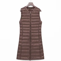 newbang brand womens long vest ultra light down vests women female down coat long slim sleeveless two way zipper jacket