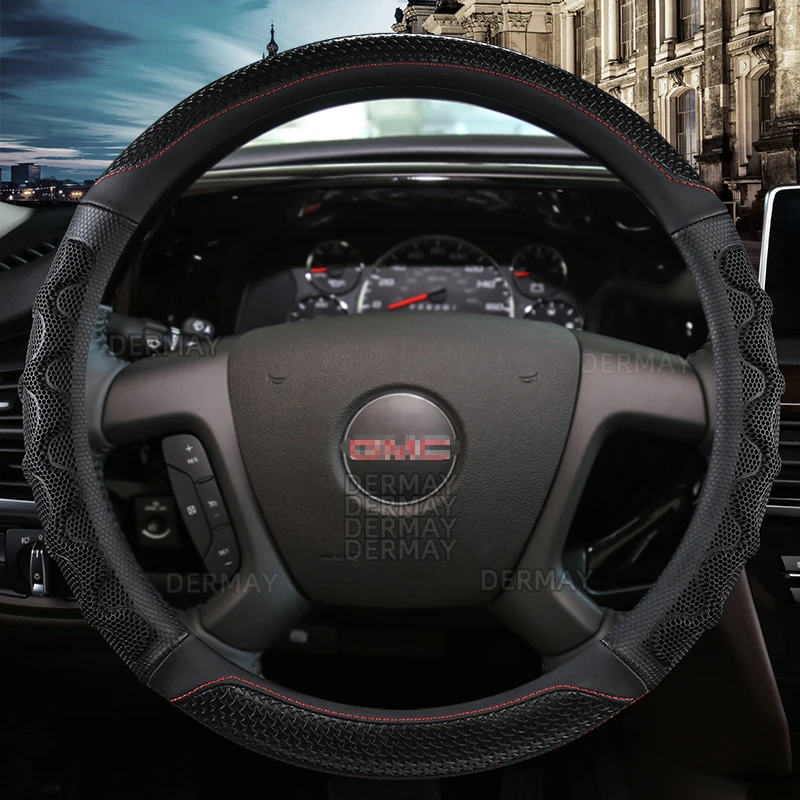 

for GMC Savana DERMAY Car Steering Wheel Cover Microfiber Leather + Silica gel Massage Non-slip Auto Accessories