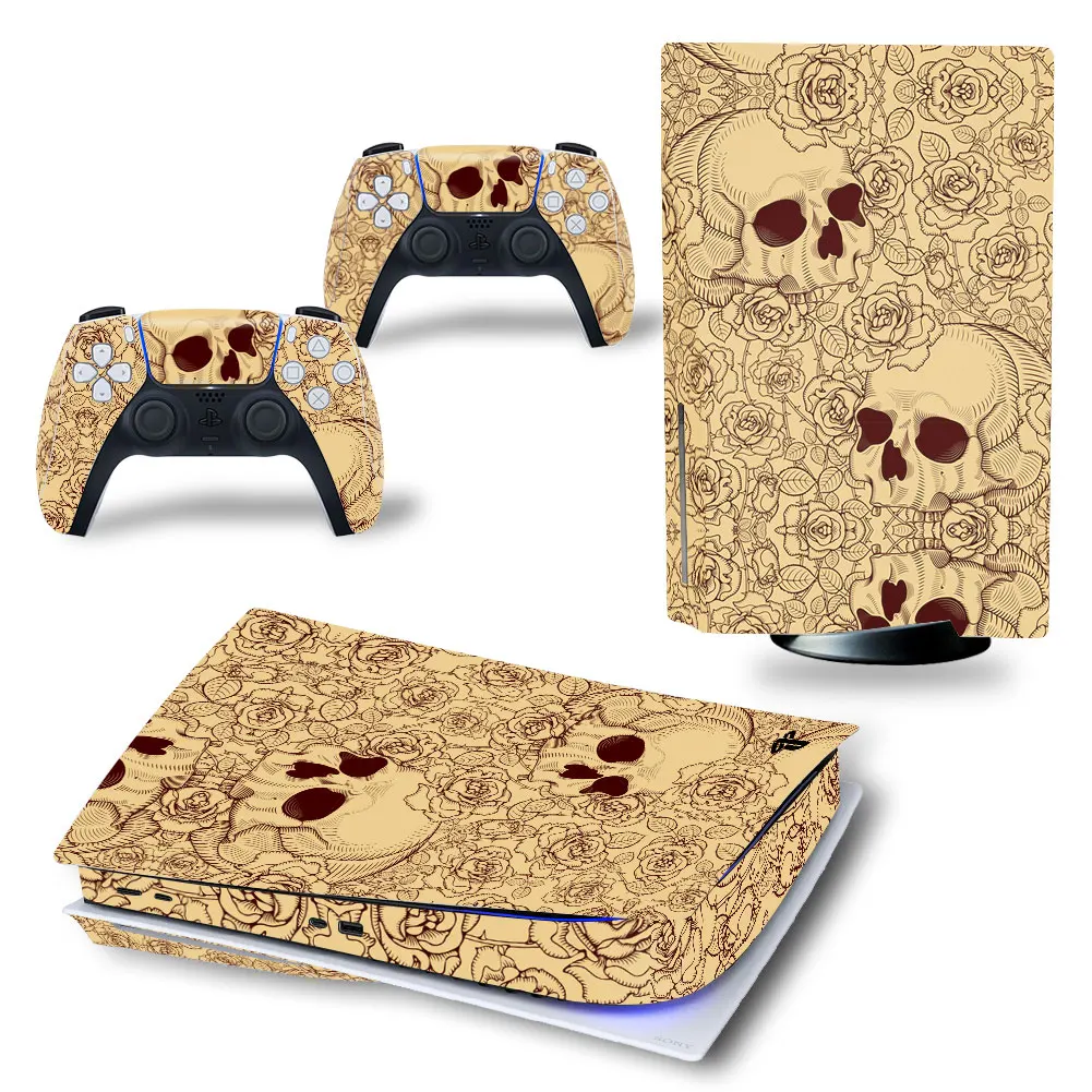 

Наклейка в стиле ретро с изображением черепа PS5 Disc Edition, наклейка для консоли PlayStation 5 и 2 контроллеров PS5 disk