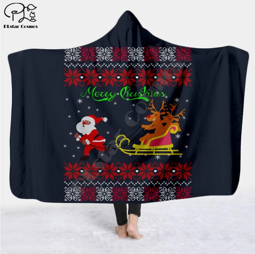 Рождественское и быстрое одеяло с капюшоном 3D полным принтом для взрослых мужчин