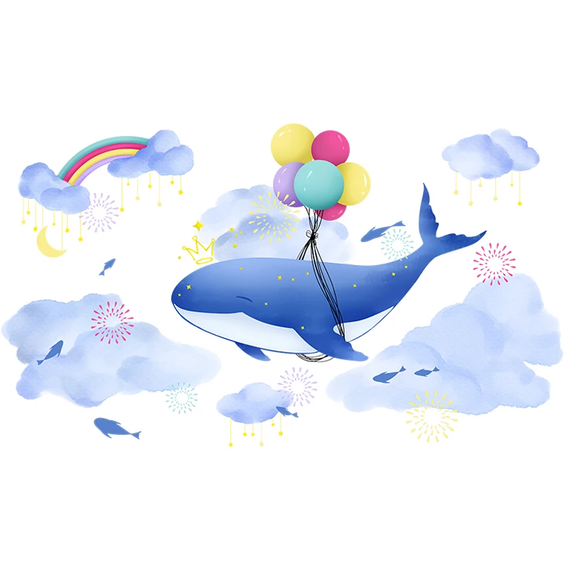 

[shijuekongjian] Dinosaurs Animals Wall Sticker DIY Cartoon Whale Clouds Wall Decals for Kids Room Baby Bedroom House Decoration