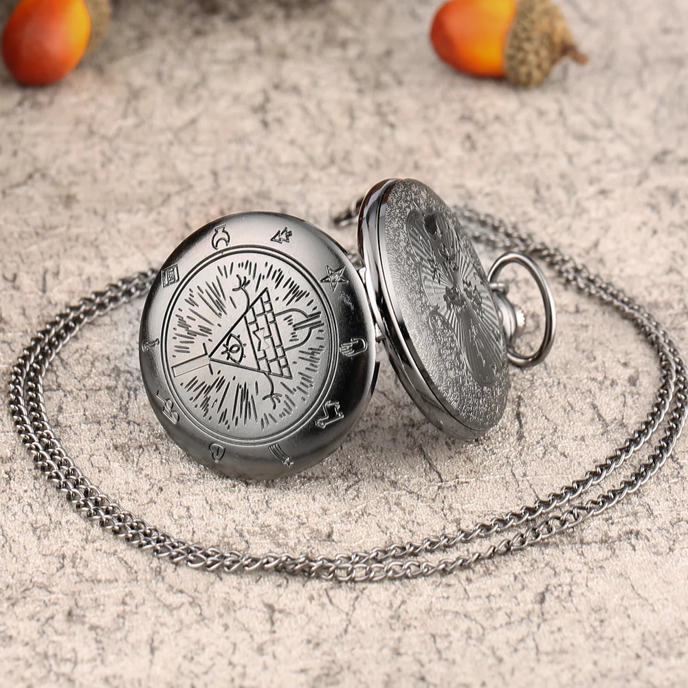 

Retro Weird Town Triangle One-eyed Demon Quartz Pocket Watch Novel Clock Steampunk Pendant Necklace Chain Watches Christmas Gift