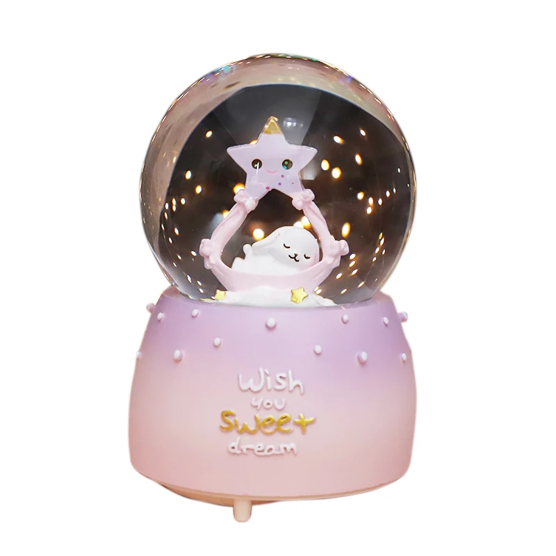 

Crystal Ball Cute LED Lamp Spin Music Box Star moon rabbit snowflake birthday Gift Home Decoration Accessories Ornaments