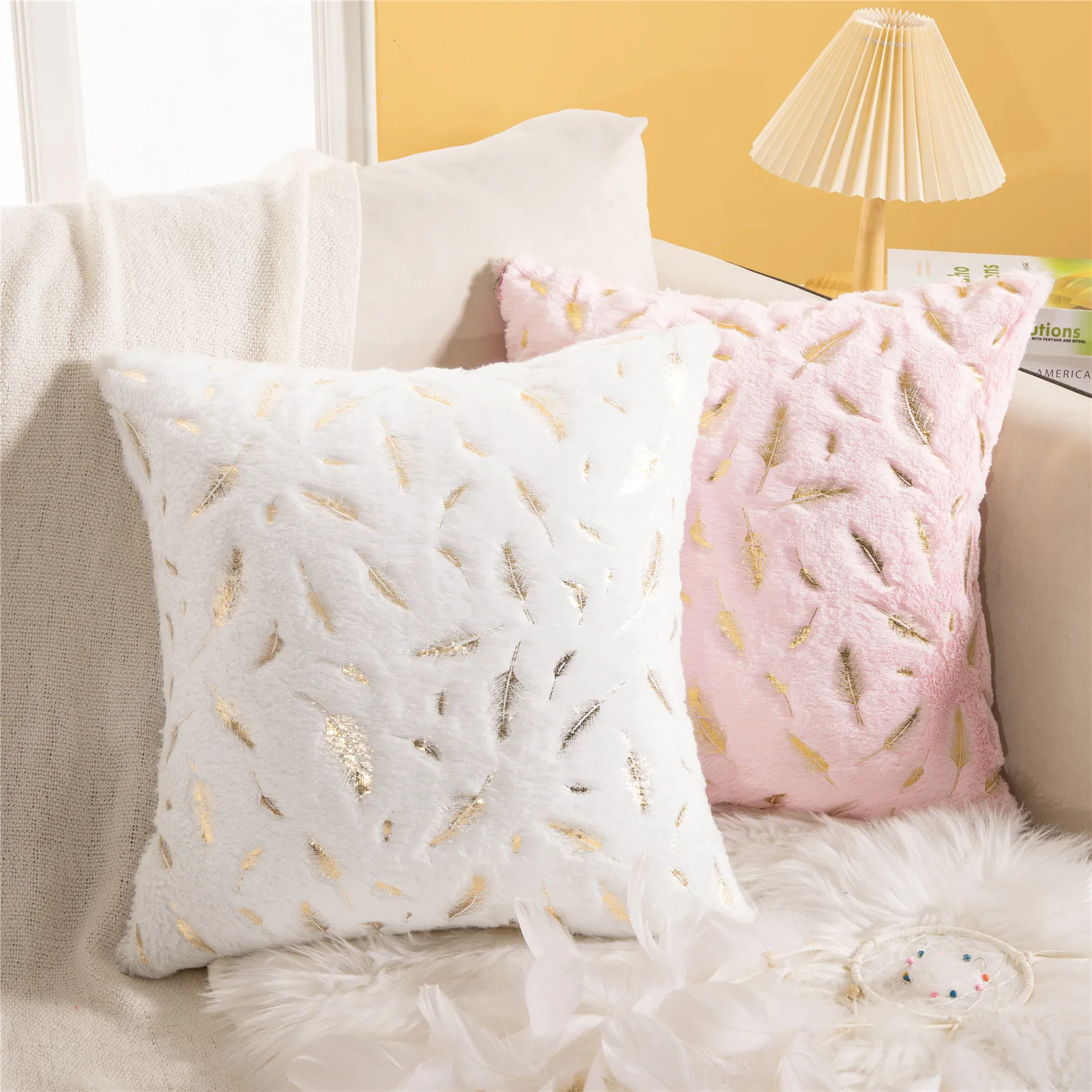 

Fur Cushion Cover Home Plush Pillow Case Sofa Throw Pillow Cover Bed Room Pillowcase Pillows Car Seat Decor Feather Cushion Case