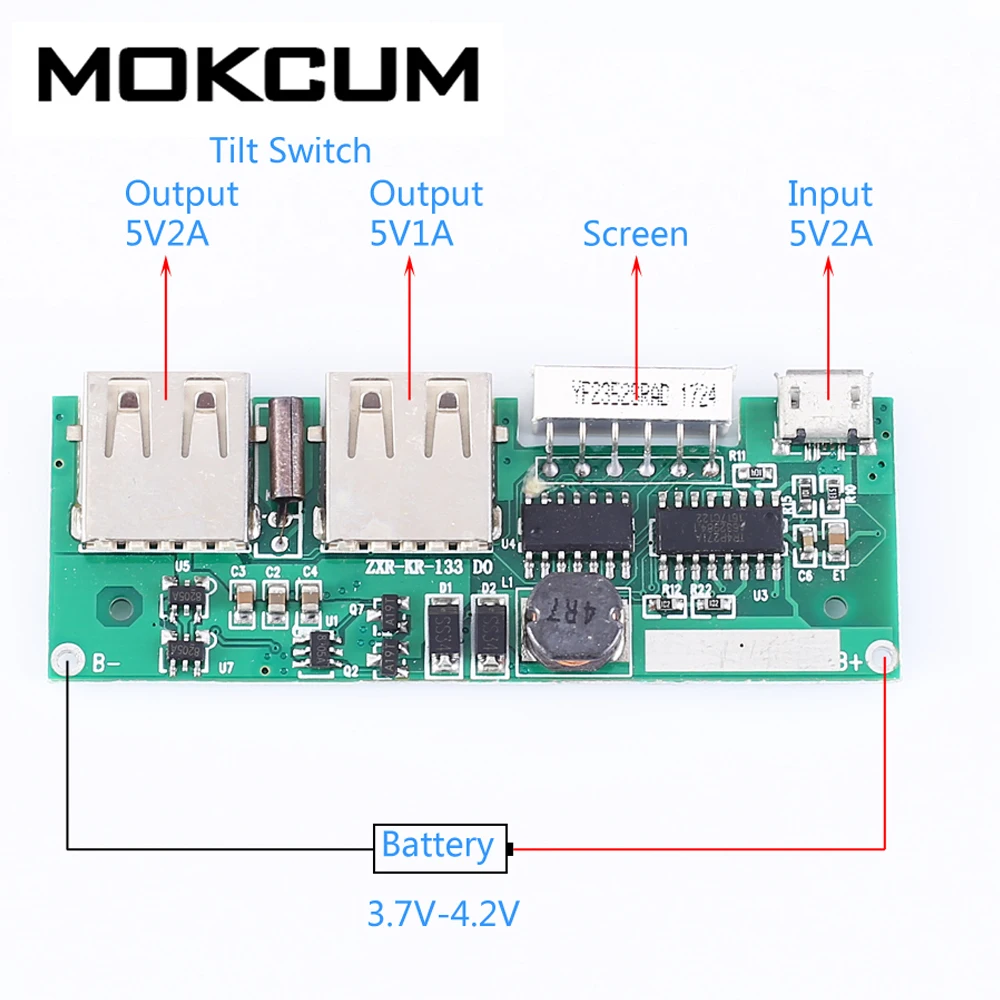 Модуль повышения мощности мобильного дисплея 5 В 2 А Вибровыключатель Повышающий
