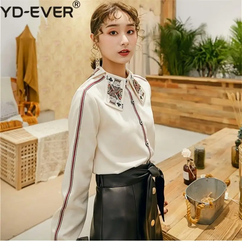 Женские рубашки с принтом покера дизайнерские Подиумные топы на пуговицах