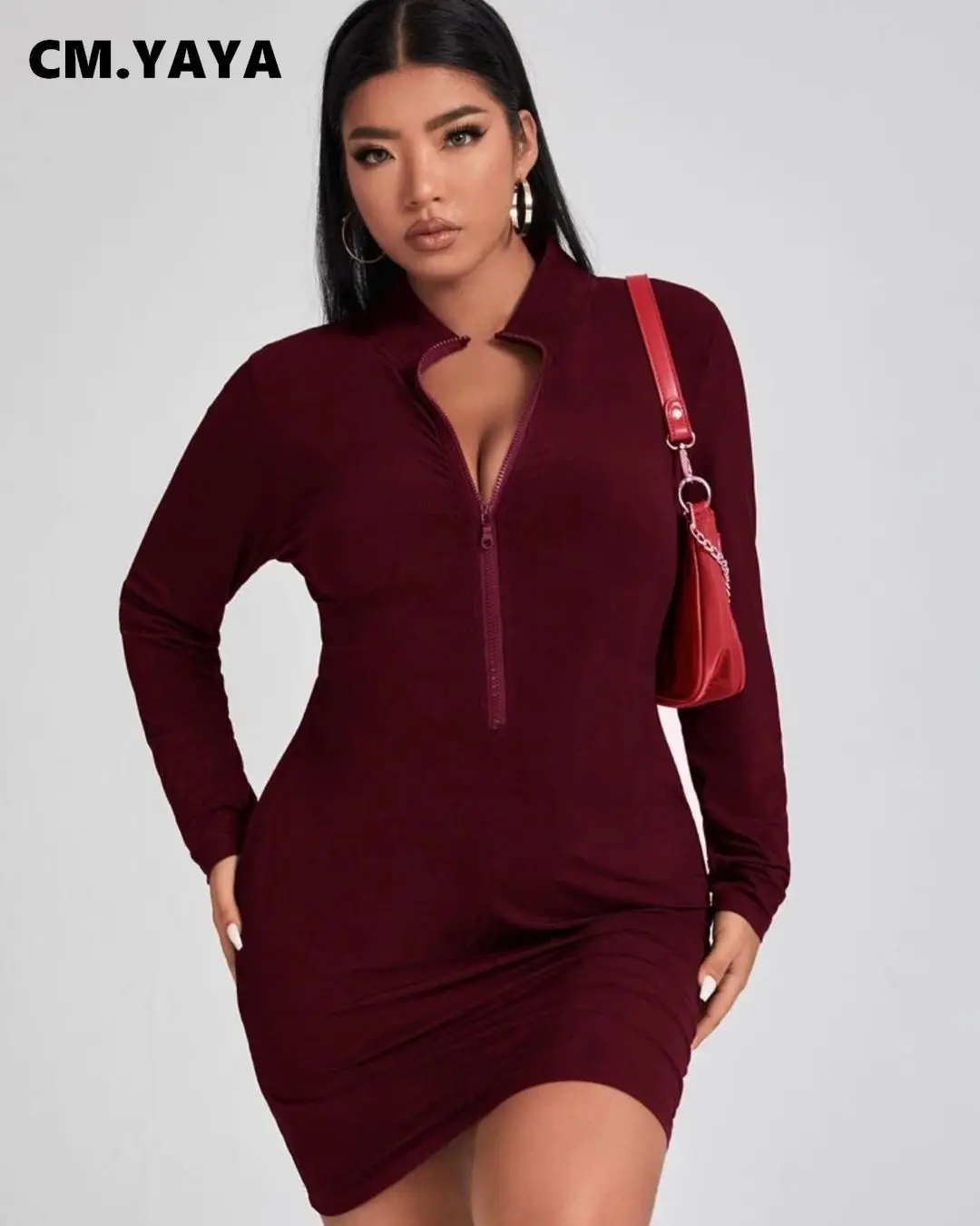 Женское платье-миди на молнии CM.YAYA однотонное облегающее платье с длинным