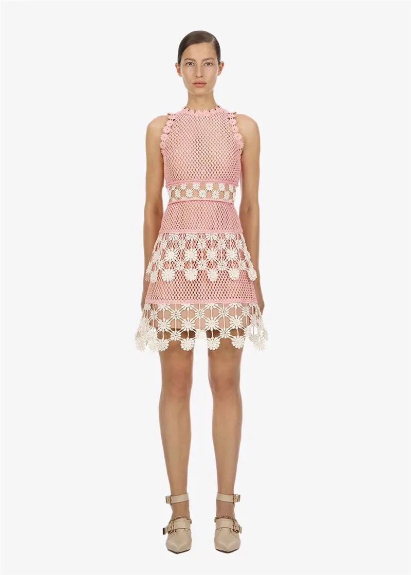 2019 Новое поступление милое кружевное мини платье без рукавов высокое