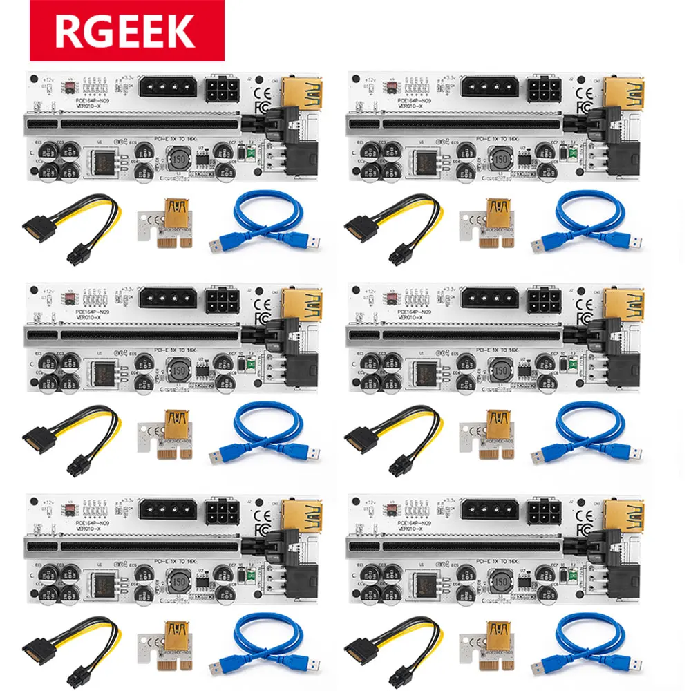 6 шт. райзер для видеокарты новейший 010X USB 3.0 PCI-E Райзер VER 010 Экспресс 1X 4x 8x 16x