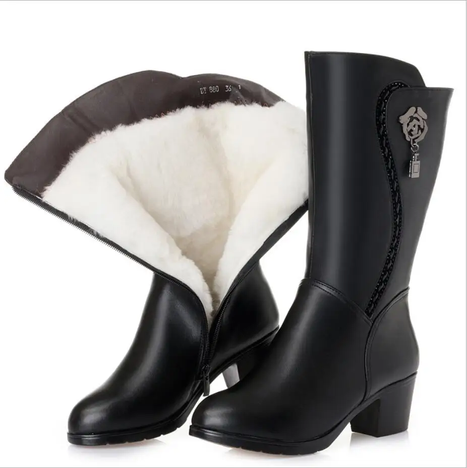 Женские ботинки из натуральной кожи на меху мотоциклетные теплые большие