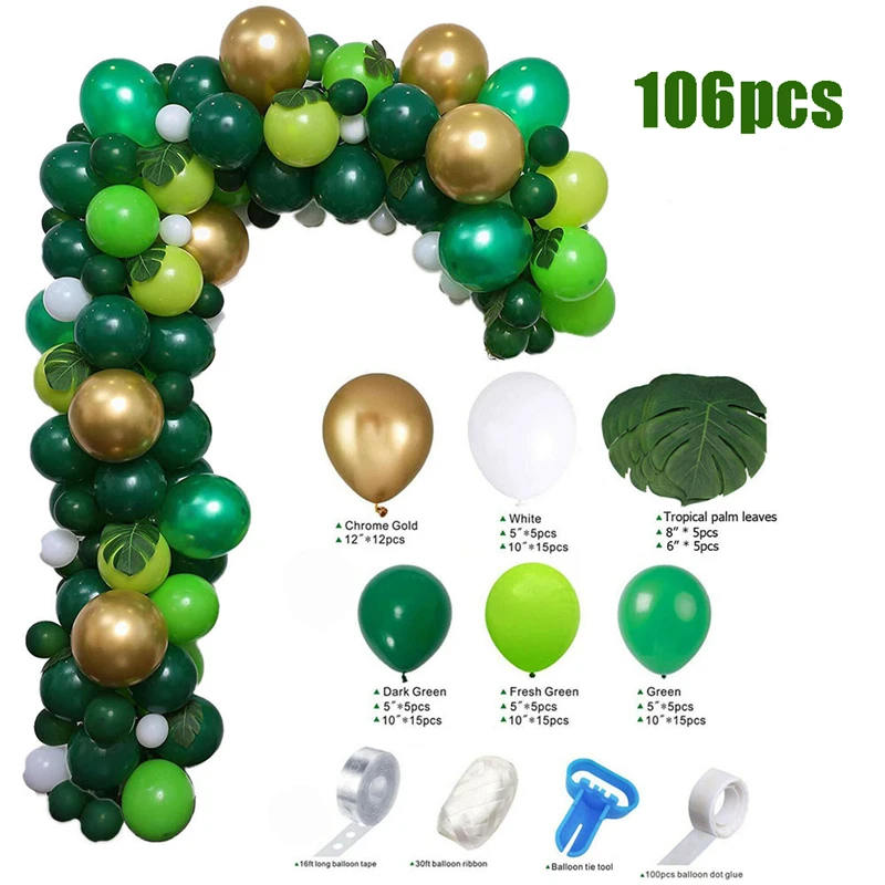 

4 комплекта в партии джунгли вечерние зеленые воздушные шары гирлянда арочный комплект с пальмовыми листьями на день рождения Baby Shower вечерн...