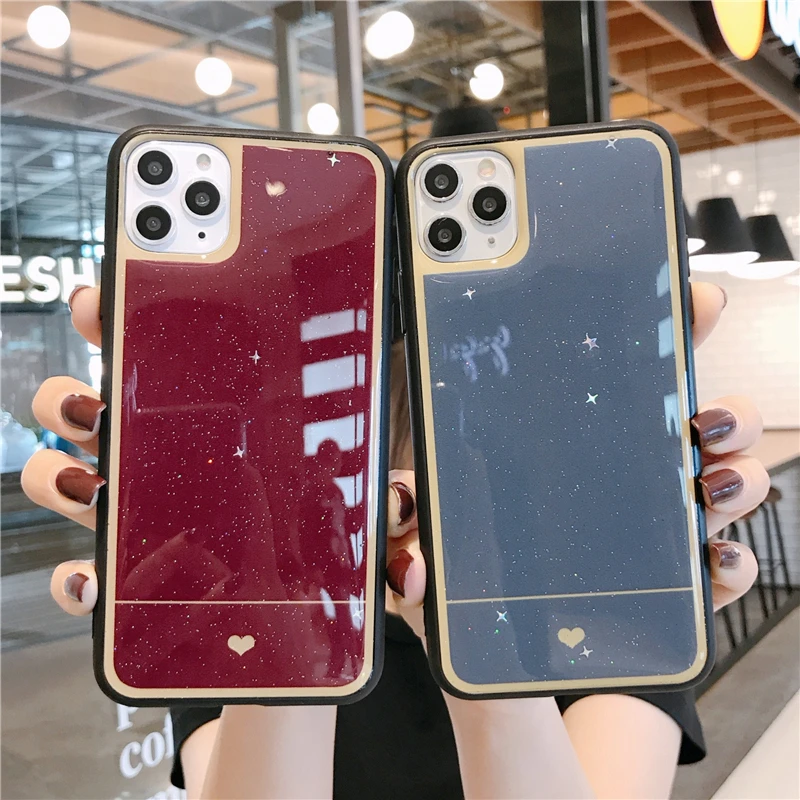 Для iPhone 6 6s 7 8 Plus X XS XR 10 11 Pro максимальный цвет сердце мягкий чехол из ТПУ блестящий