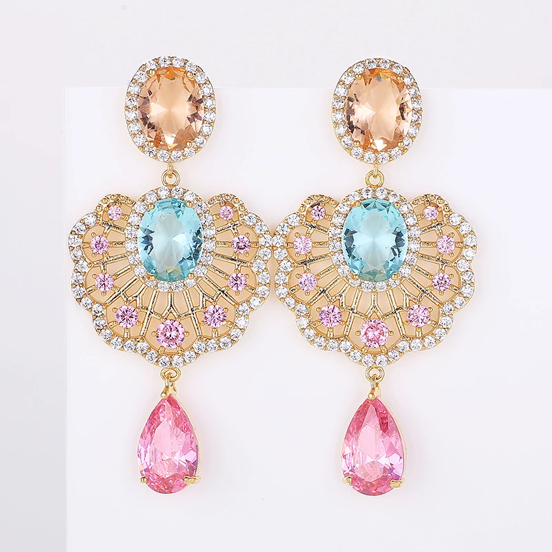 Роскошные сережки в форме листа лотоса с цирконием капли воды модные