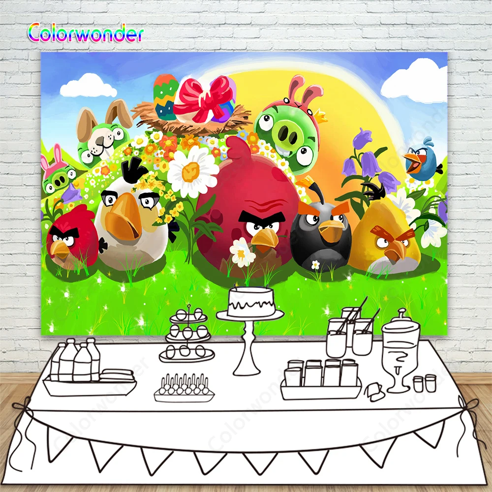 Фон для фотосъемки с изображением зеленых свиней кроличьими ушками белых