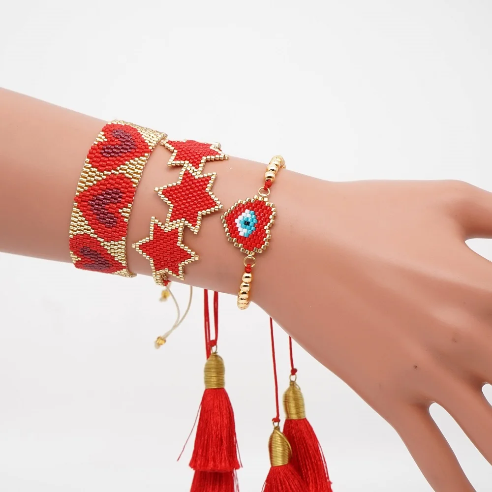 Go2boho MIYUKI сердце браслет бохо шик женский Турецкий Дурной глаз браслет красный набор звезда ювелирные изделия Pulsera Mujer кисточкой Handmad