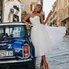 Женское Короткое свадебное платье, простое свадебное платье по индивидуальному заказу с бусинами и поясом, ТРАПЕЦИЕВИДНОЕ платье невесты, 2021