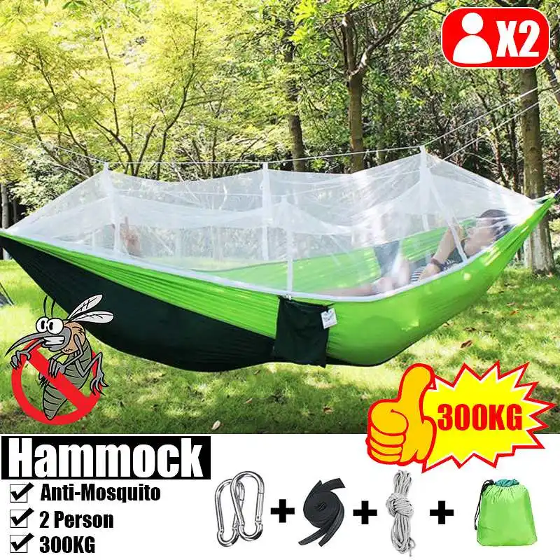 

2 Person Lightweight Portable Outdoor Furniture Camping Hammock Waterproof Mosquito Net Hammock Canopy 210T Nylon Hammocks