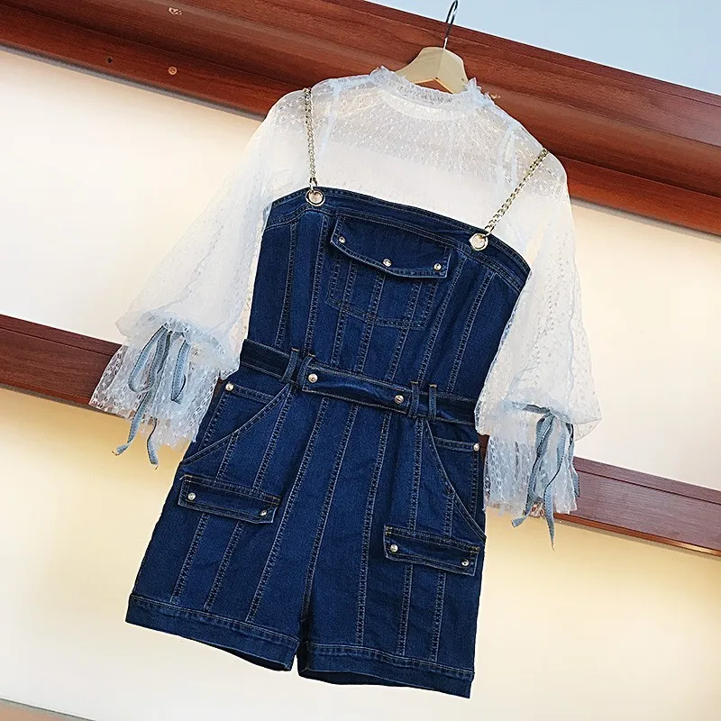 Высокая улица без рукавов цепь Спагетти ремень женские джинсовые комбинезоны Slim