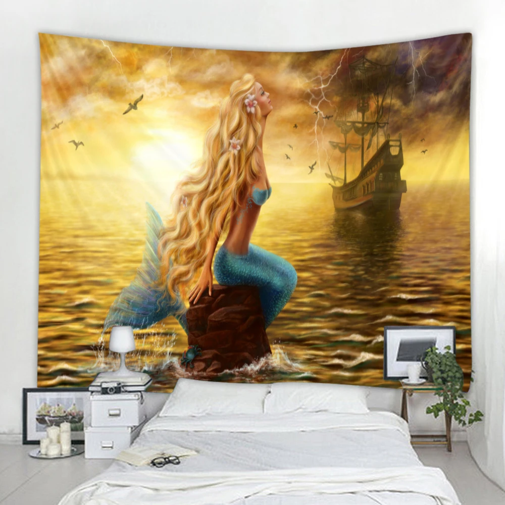 Мультфильм картина маслом русалка гобелен сцена украшение фон настенное висит