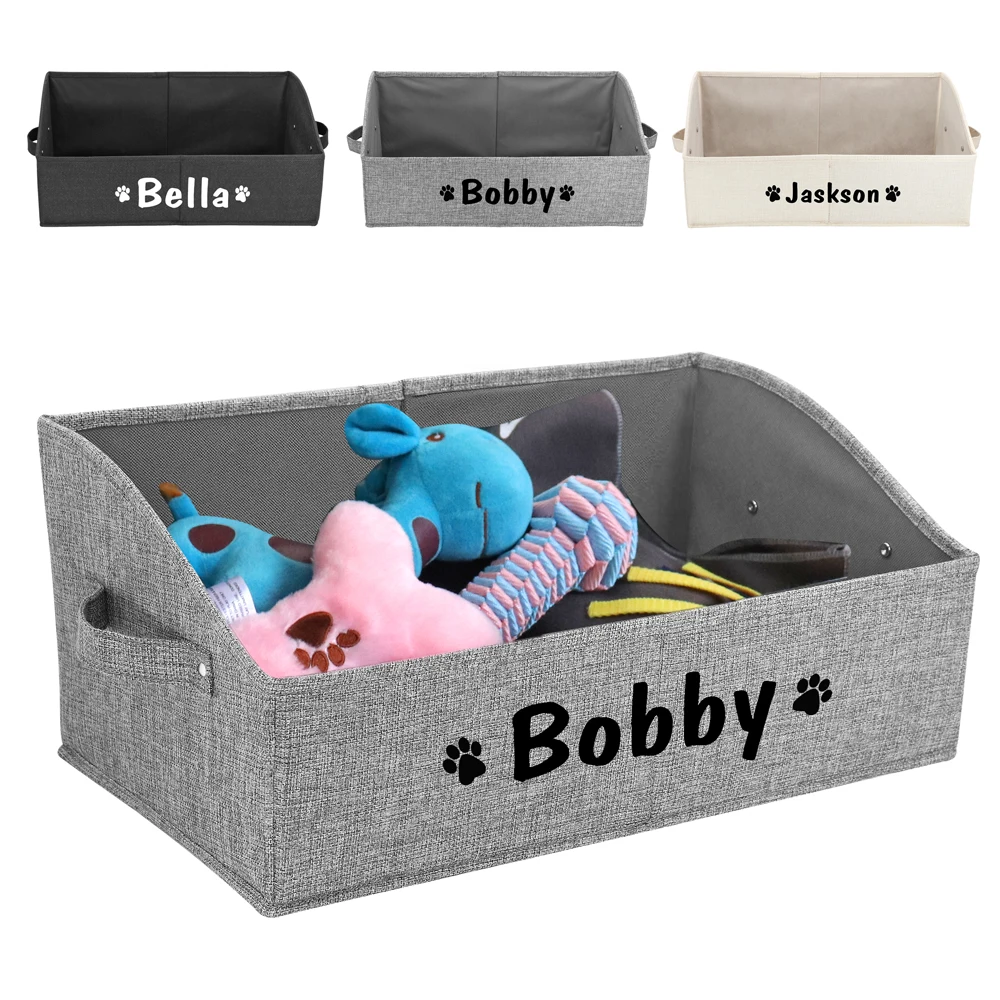 

Personalized Dog Cat Toy Storage Box Free Print Name Pet Clothes Storage Basket Foldable Pets Organizer Baskets For Dogs Cats