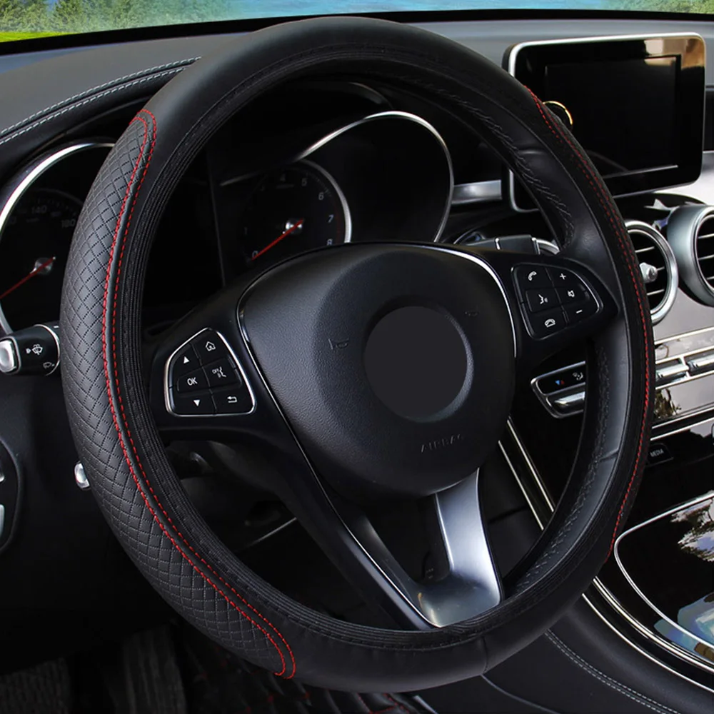leather Steering Wheel Cover Car-styling for renault logan kia sportage 3 dacia passat b5 opel corsa c yeti | Автомобили и