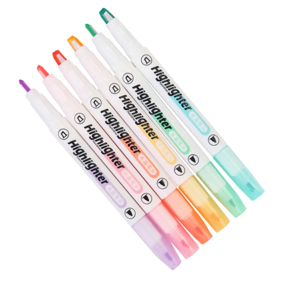 

6Pcs Clear View Double Ended Marker Pen Chisel Tip and Fine Tip Highlighter Pens