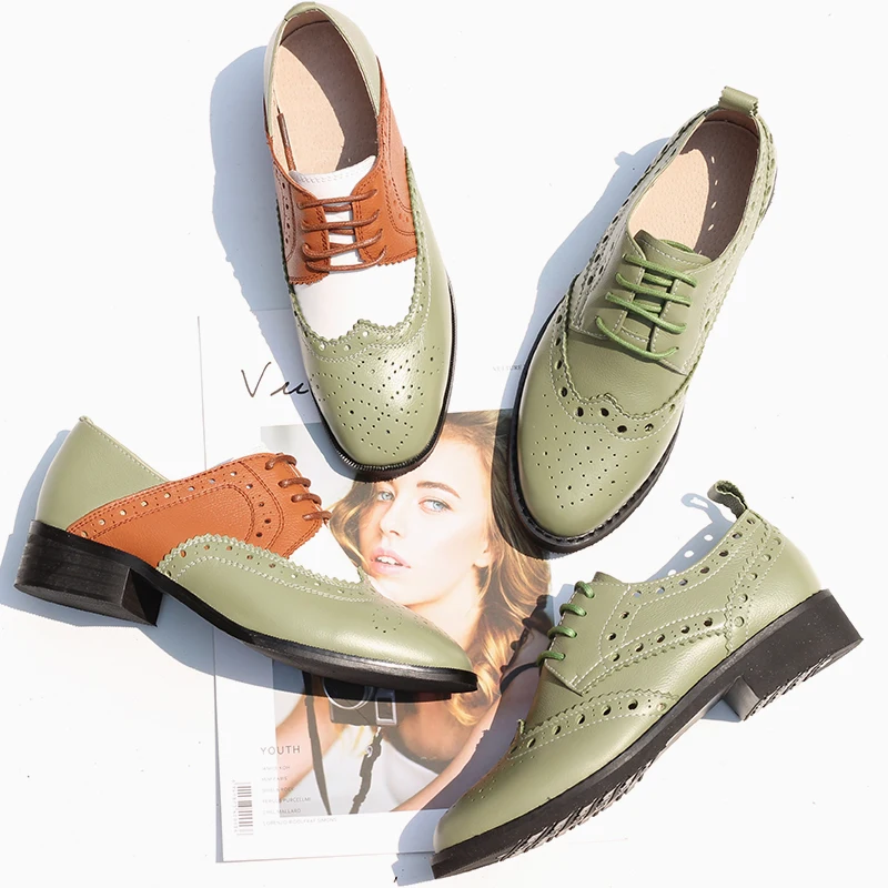 Туфли оксфорды женские из натуральной кожи плоская подошва винтажные лоферы