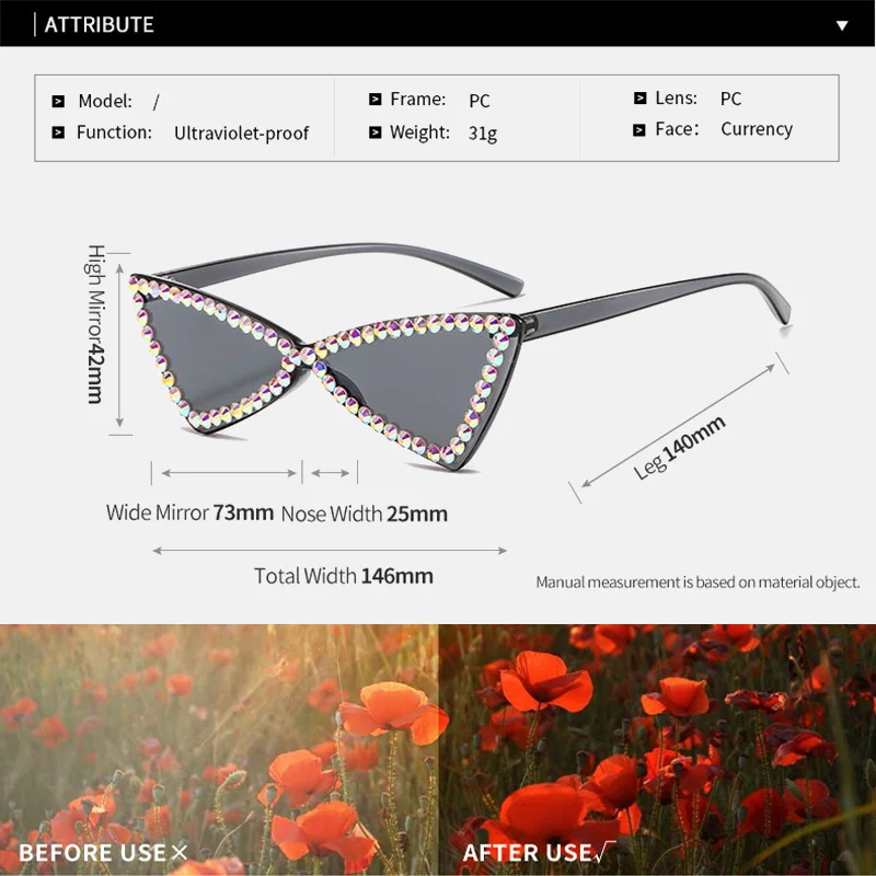 

ZUEE Women Rimless Cat Eye Sunglasses Vintage Rhinestone Sun Glasses Female Lady Candy Color Eyewear Triangle Shades UV400