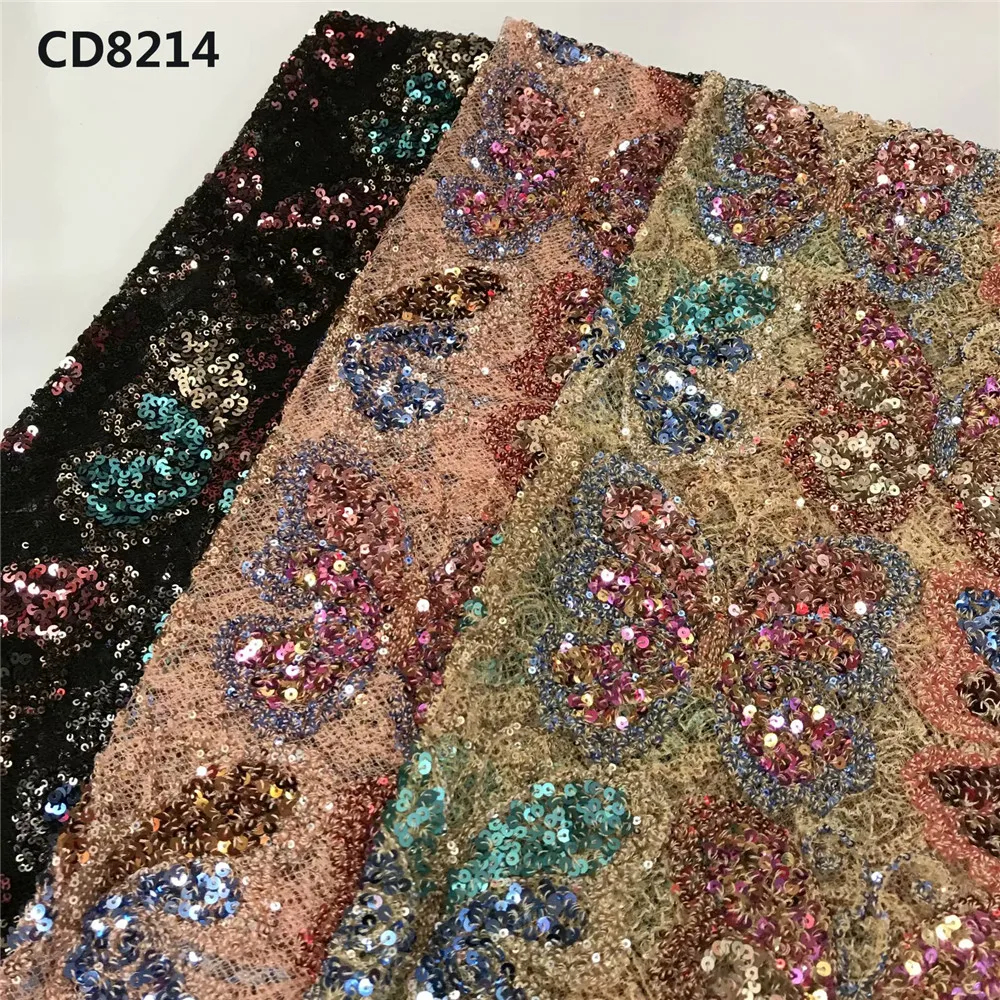 Кружевная ткань с персиковыми блестками в африканском стиле вышитая бабочка |