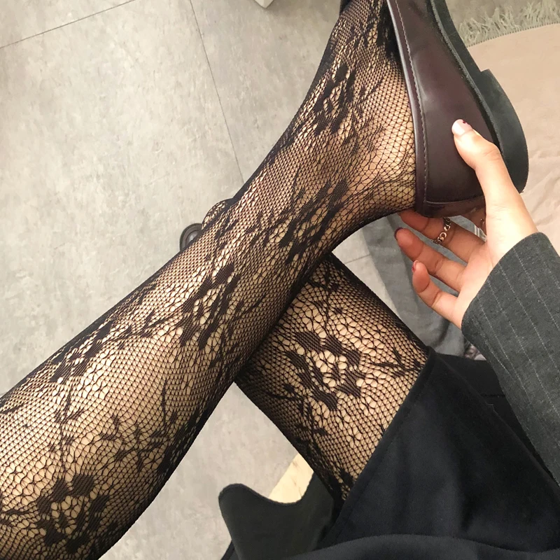 

Sexy Fishnet Rose Tights for Women Lace Hollow Out Elegant Black Tights Thin Mesh Pantyhose Elastic Hosiery 2pairs