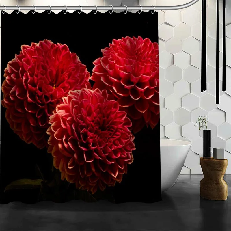 New Arrival Dahlias Flower Shower Curtain Polyester Fabric High Defintion Print Bathroom Waterproof 12 Hook Bath | Дом и сад