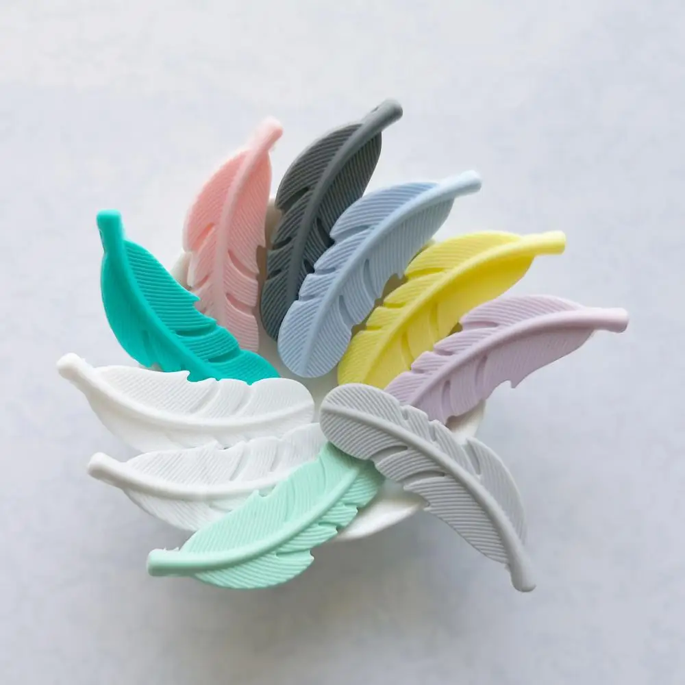 100 шт. силиконовые бусины в виде перьев без BPA жевательное ожерелье подвеска