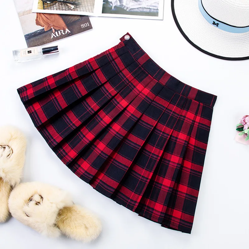 

Summer Women Plaid Print Skirt 2021 Casual High Waist Student Pleated Skirts Harajuku Cute Sweet Girls Dance Mini A-line Skirt