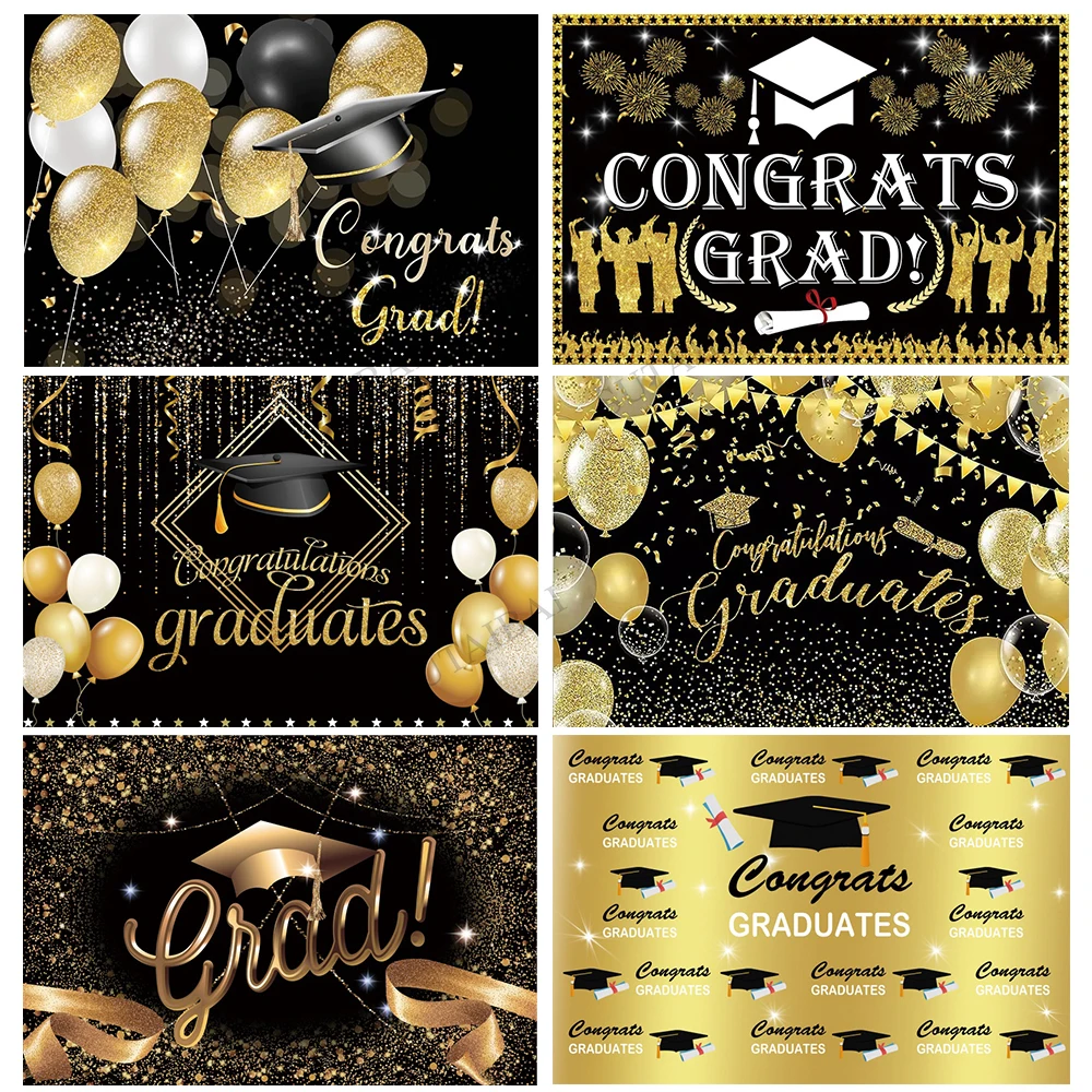 

Congratulations Ggraduation Backdrop Grad Themed Party Balloons Photography Background Studio Vinyl Photo Background Banner