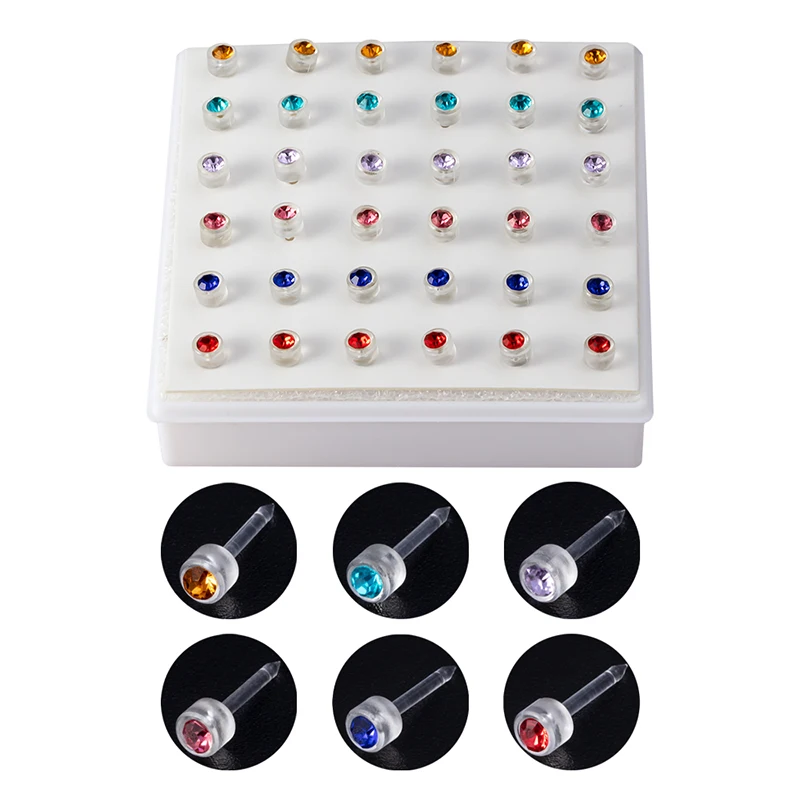 

36pcs Colorful Stud Earings Set Acrylic Cartilage Earring Prevent allergy Tragus Helix Crystal Ear Piercing Jewelry for Women