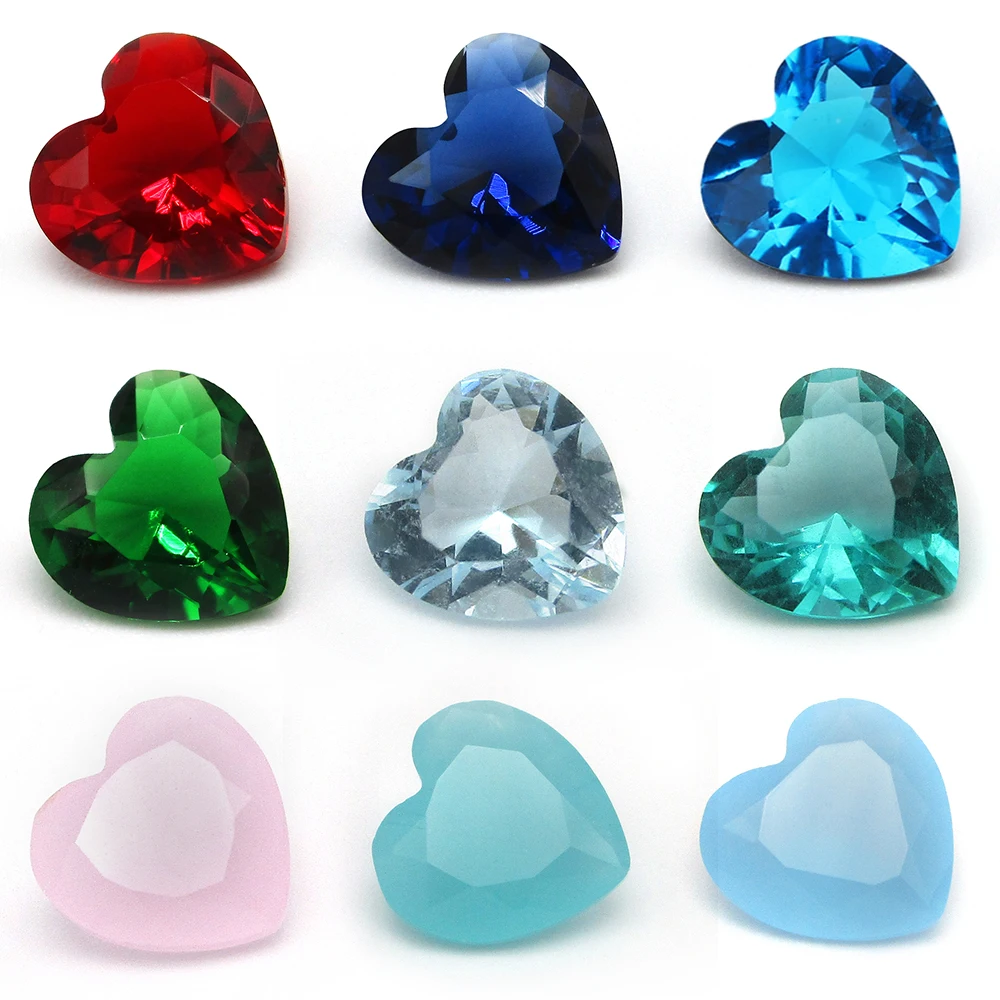 Бесплатная доставка, 50 шт./лот, 3x3 ~ 12x12 мм, различные цвета, стеклянный камень, огранка сердца, красный, зеленый, синтетический драгоценный камень для самостоятельной сборки ювелирных изделий