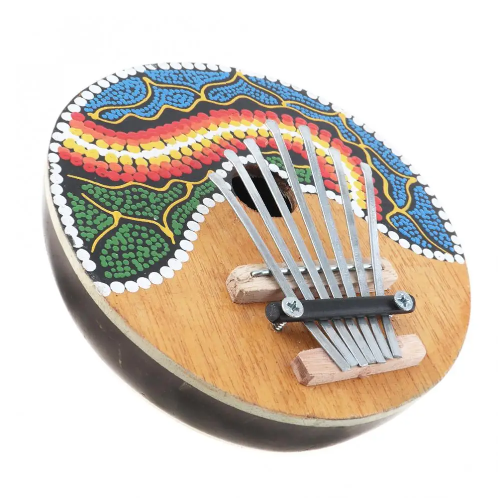 Популярное пианино Kalimba с цветным рисунком 7 клавиш Кокосовая оболочка большой