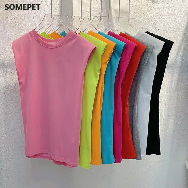 

Summer White Loose Sleeveless Top Women O Neck Camis Casual Basic Sport Vest Tops Female Streetwear Tank Tops Knitte 2021
