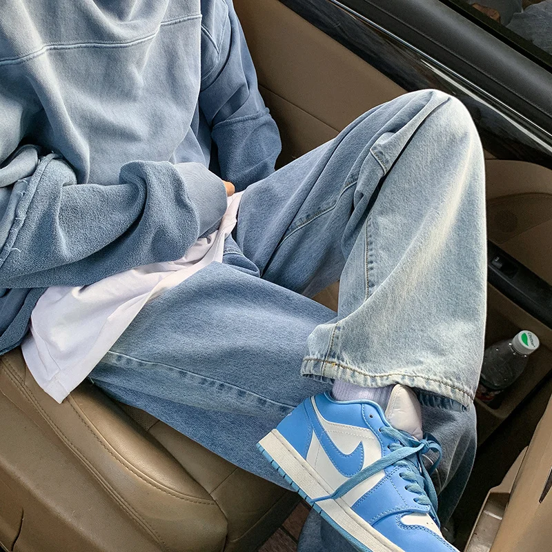 Blue White Black Jeans Men's Fashion Casual Baggy Jeans Mens Harajuku Streetwear Loose Hip-hop Straight Denim Trousers Men M-2XL