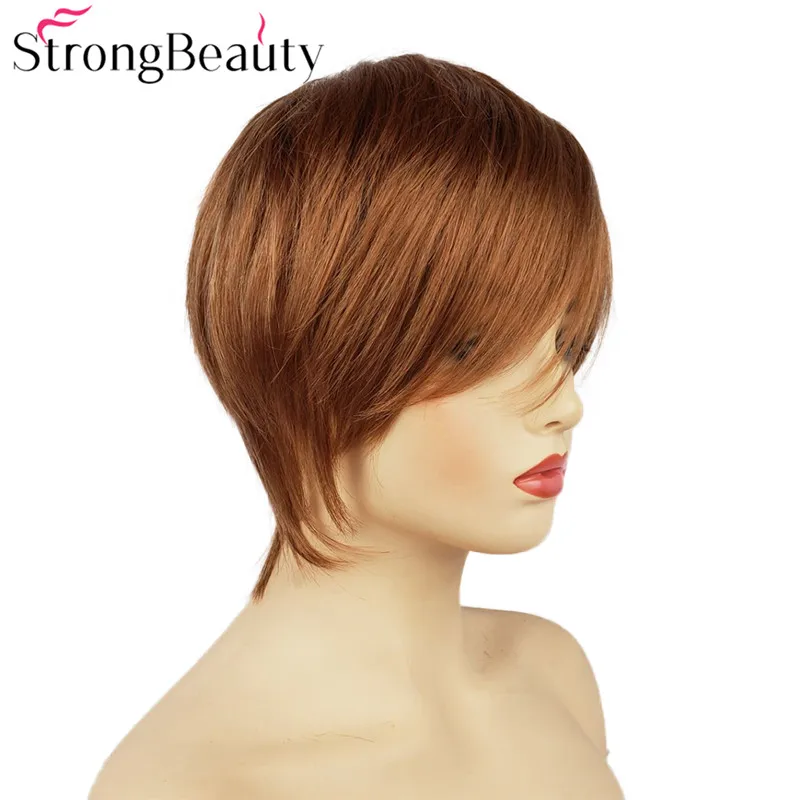StrongBeauty короткие прямые парики натуральные волосы женские синтетические парики слоистые стриженные волосы парики