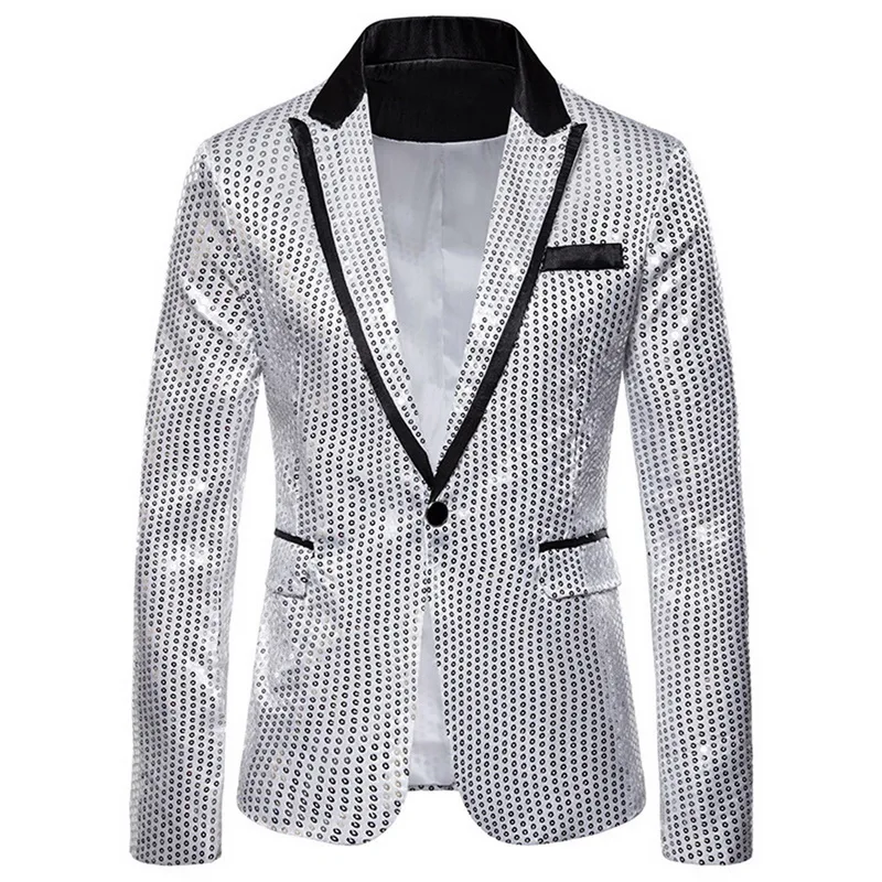 

Vogue Brand Men Double-sided Colorful Plaid Red Gold Silver Black Sequins Blazers Design DJ Suit Jacket Fashion Outfit
