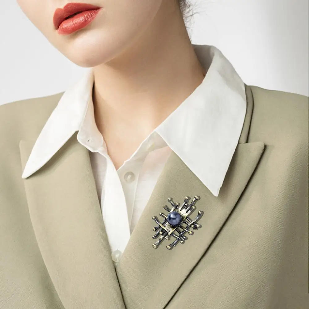 Винтажные геометрические броши булавки для женщин Модный эмалевый жемчуга