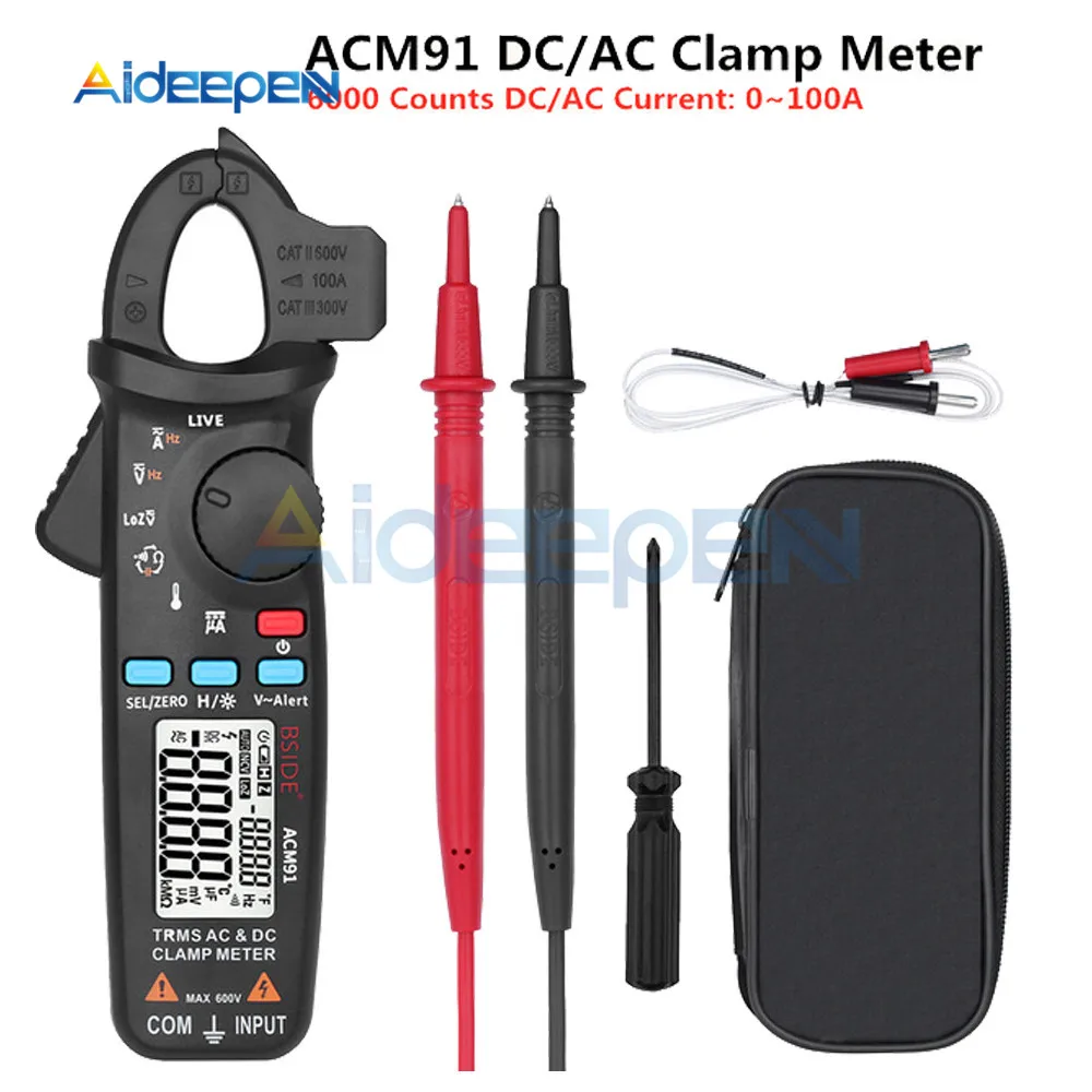 Black BSIDE ACM91 True RMS мини цифровой клещи постоянного тока переменного тока 100A 1mA точность ремонт автомобиля Амперметр Вольтметр NCV тестер мультиметр - Цвет: Black