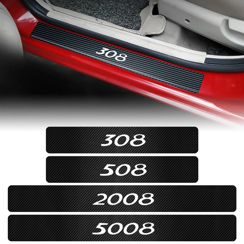 

For Peugeot 308 508 2008 3008 5008 4Pcs 3D Car Styling Anti Scratch Scuff Carbon Fiber Door Threshold Badge Decoration Stickers