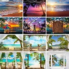 Mocsicka летний фон для фотосъемки с изображением тропического моря пляжа пальмы неба заката фон для фотосъемки праздник природный пейзаж Фотостудия